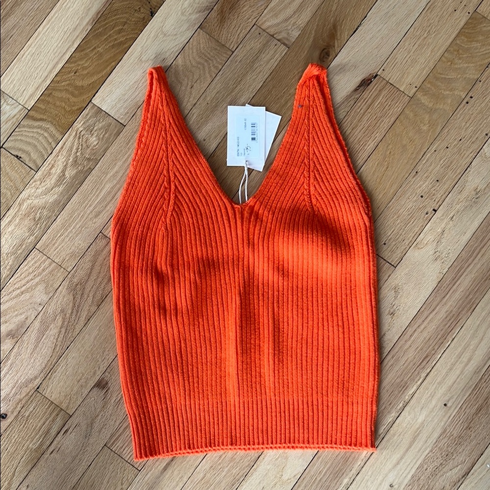 FRNCH Orange Ribbed Sleeveless Tank Top